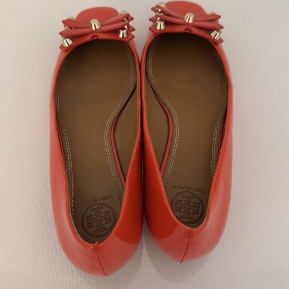 Tory Burch Aurora Flat Patent Leather Poppy Red Embellished Loafers Shoes Size 8 - Picture 3 of 7